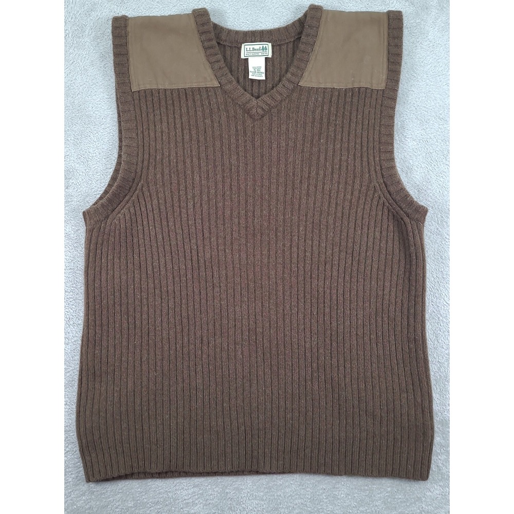 LL Bean V Neck Sweater‎ Vest Mens Lg Brown 100% Lambs Wool Commando Shooting